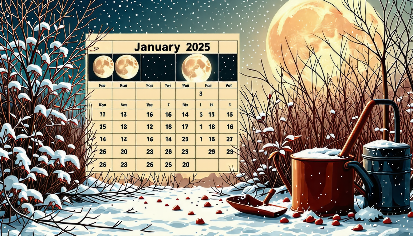 découvrez le calendrier lunaire de janvier 2025 pour optimiser vos travaux de jardinage. suivez les conseils et les meilleures dates pour planter, semer et entretenir votre jardin en harmonie avec les phases de la lune.