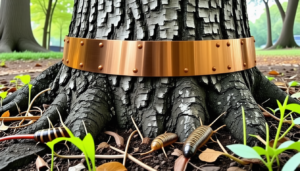 Clouer des morceaux de cuivre autour des troncs contre les limaces