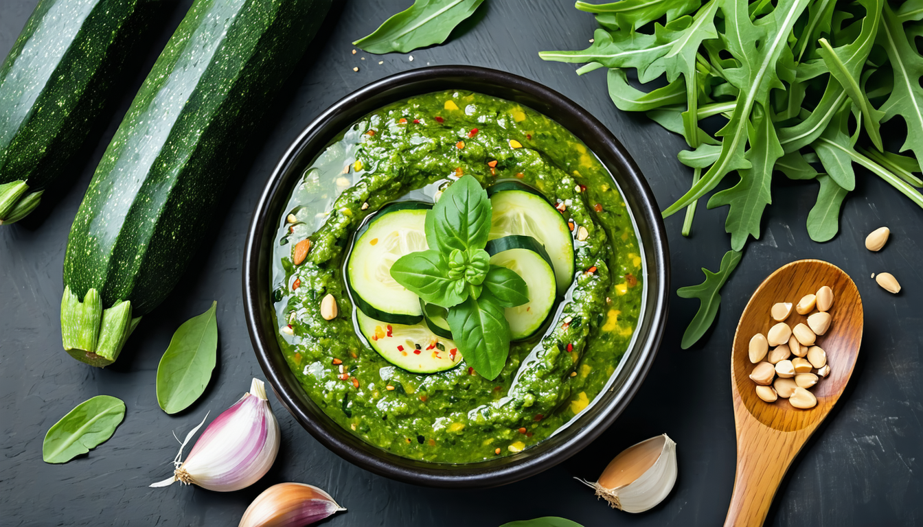 découvrez une recette originale de pesto alliant courgettes fraîches et roquette, pour une explosion de saveurs et une touche de créativité dans vos plats. facile, sain et surprenant !