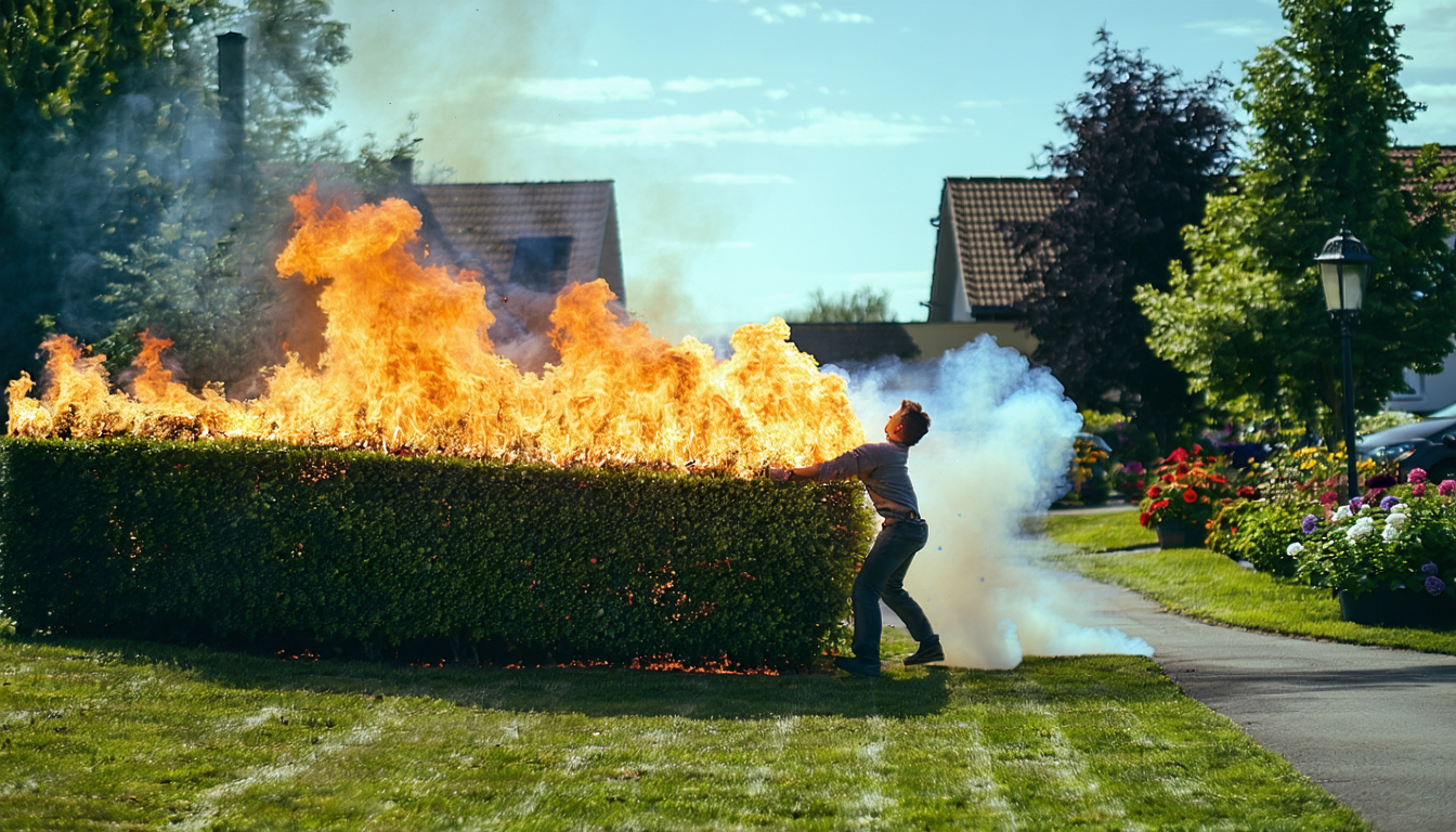 un incident surprenant s'est produit à reutlingen lorsqu'un homme a accidentellement mis le feu à une haie en jardinant. découvrez les détails et les conséquences de cet acte au cœur du quartier résidentiel.
