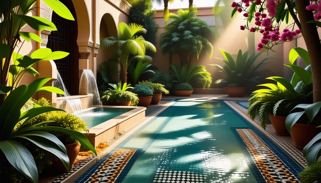 découvrez un jardin d'inspiration marocaine, où mosaïques colorées, fontaines apaisantes et senteurs exotiques s'entrelacent pour créer un havre de paix. plongez dans un univers enchanteur qui éveillera vos sens et apportera une touche d'orient à votre espace extérieur.